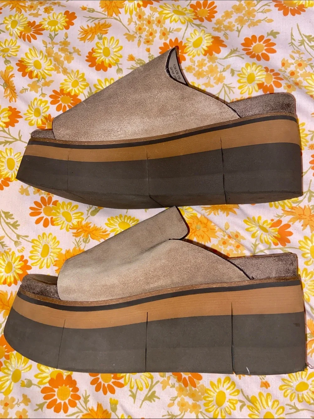 NakedFeet Taupe Suede Platform Slide Sandals
